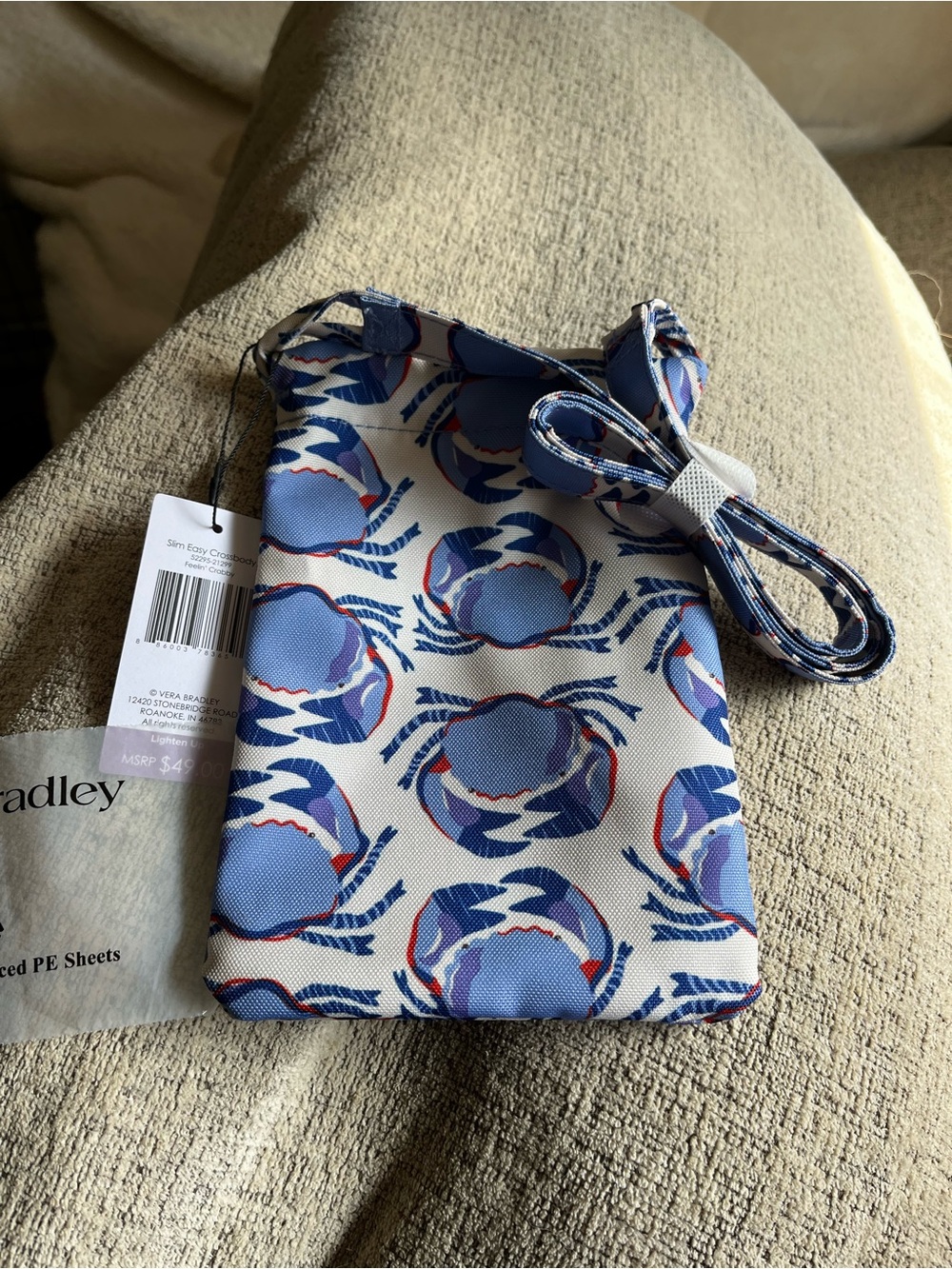 Brand New Vera Bradley Blue Crab Print Crossbody